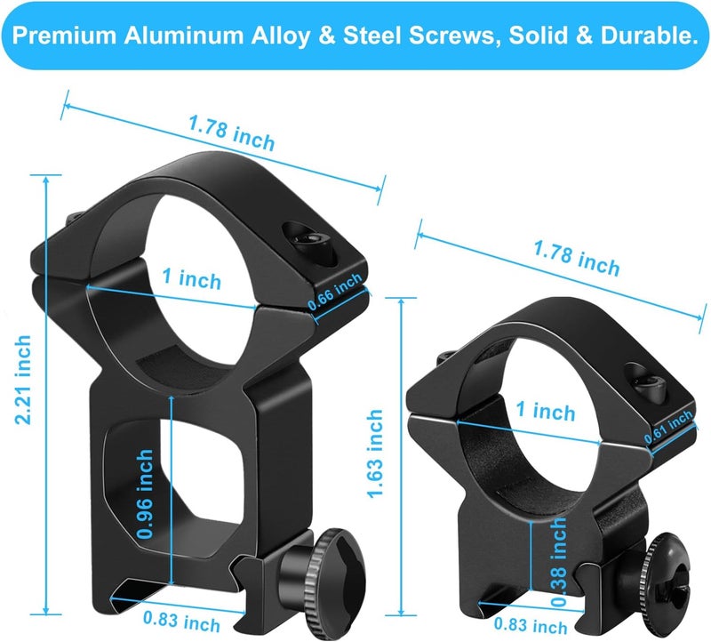 LONSEL 1'' Scope Rings, 2Pcs High Profile or 2Pcs Medium Profile 1 Inch Scope Mount Rings for Picatinny Rail - Image 5